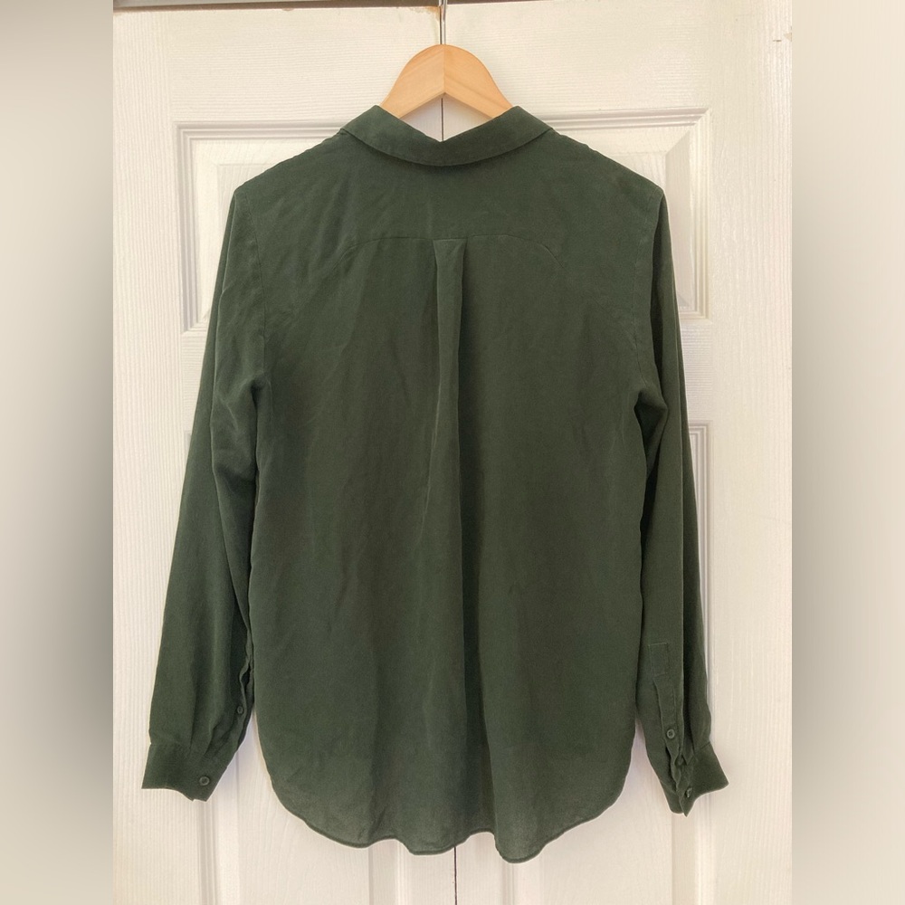 & Other Stories Dark Green Silk Button-Down Shirt - Picture 3 of 8